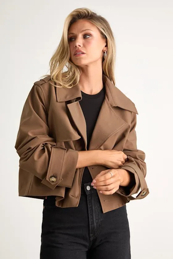 Donley Light Brown Double-Breasted Cropped Trench Coat sold by Lulus product image thumbnail 2