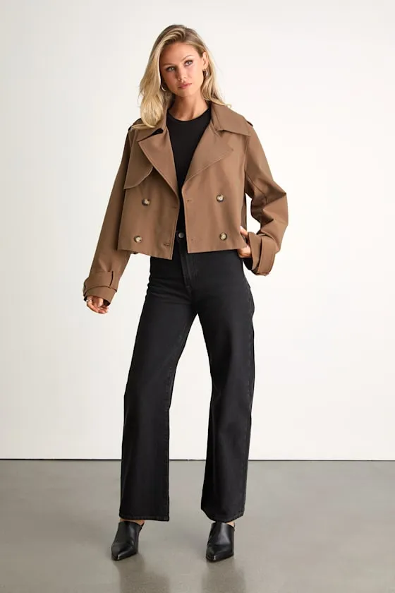 Donley Light Brown Double-Breasted Cropped Trench Coat sold by Lulus product image thumbnail 3