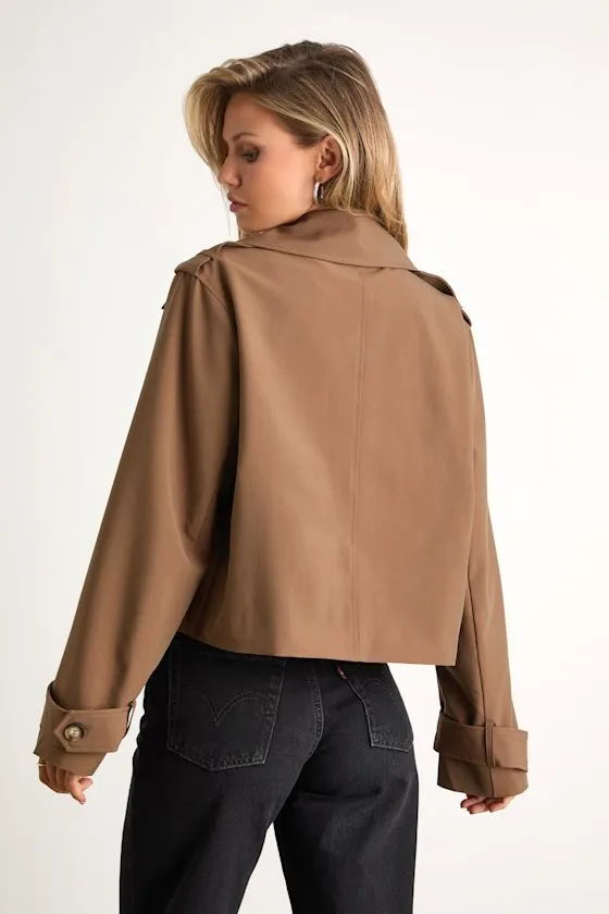Donley Light Brown Double-Breasted Cropped Trench Coat sold by Lulus product image thumbnail 4