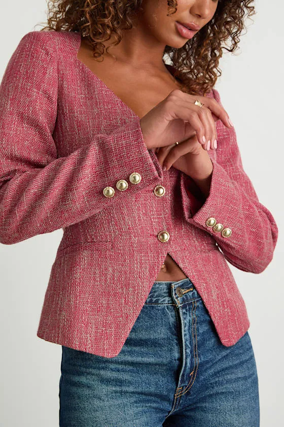 Vadima Berry Pink Tweed Button-Front Blazer sold by Lulus product image thumbnail 2