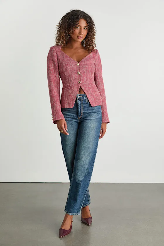 Vadima Berry Pink Tweed Button-Front Blazer sold by Lulus product image thumbnail 3