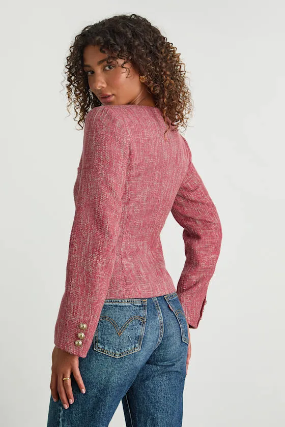 Vadima Berry Pink Tweed Button-Front Blazer sold by Lulus product image thumbnail 4