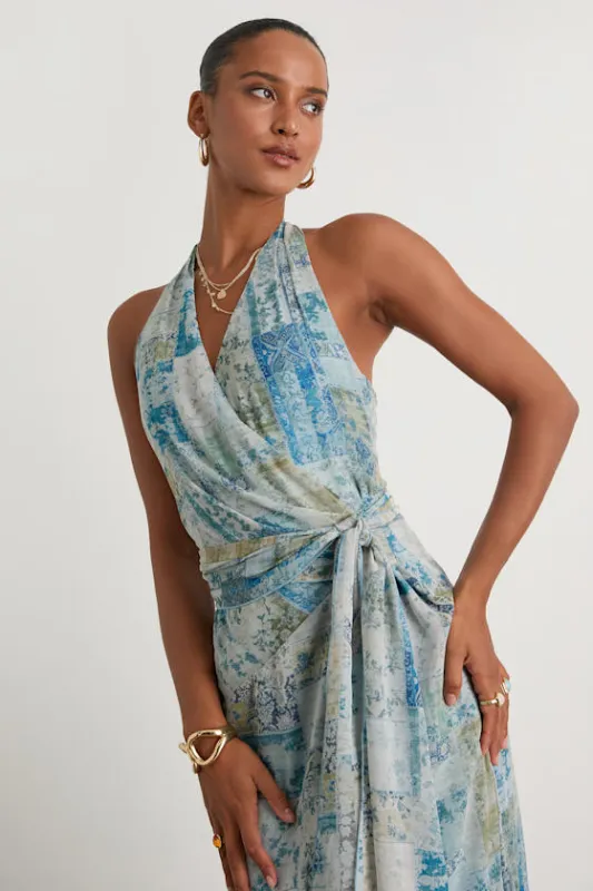 Francine Light Blue Multi Boho Print Halter Midi Dress sold by Lulus