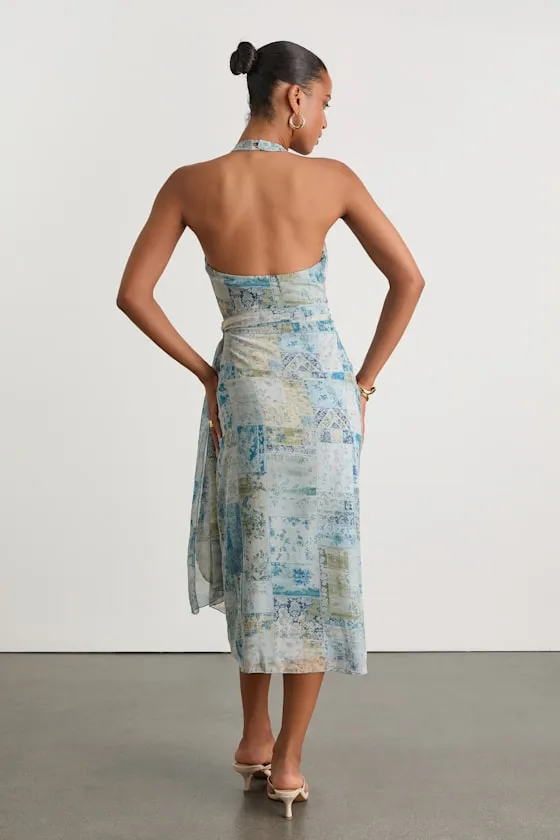 Francine Light Blue Multi Boho Print Halter Midi Dress sold by Lulus product image thumbnail 2