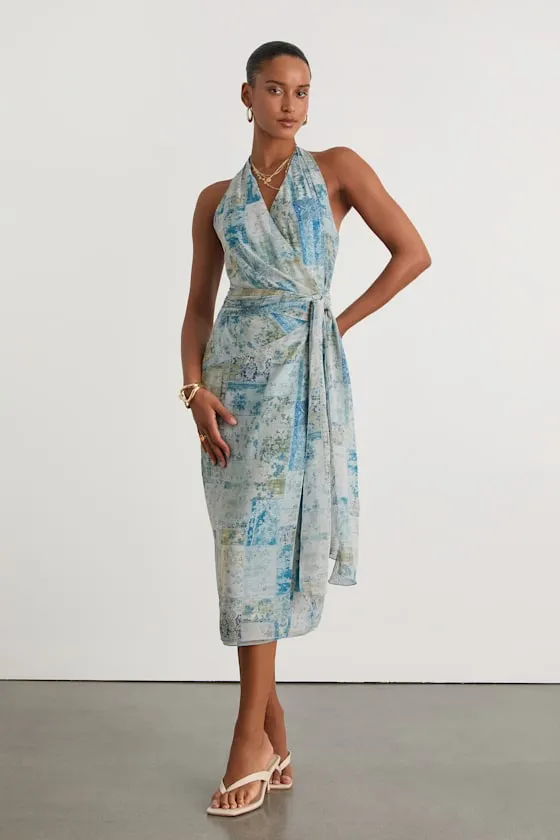 Francine Light Blue Multi Boho Print Halter Midi Dress sold by Lulus product image thumbnail 3