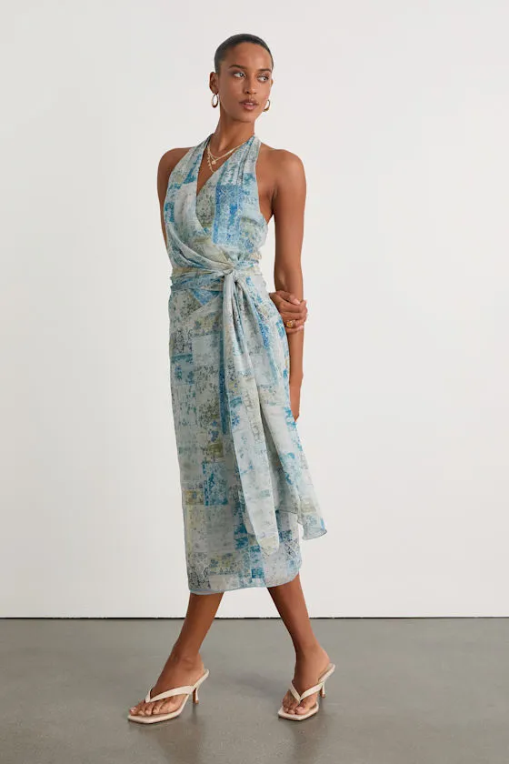Francine Light Blue Multi Boho Print Halter Midi Dress sold by Lulus product image thumbnail 4