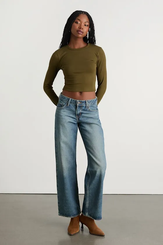 Begin with the Basics Olive Green Long Sleeve Crop Top sold by Lulus product image thumbnail 4