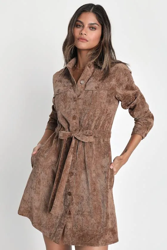 Simple Affection Brown Corduroy Mini Dress With Pockets sold by Lulus product image thumbnail 3