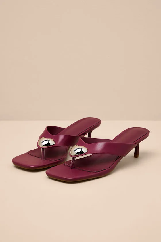Janae Burgundy High Heel Thong Slide Sandals sold by Lulus
