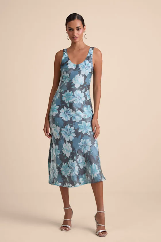 Romantic Whims Blue Floral Print Organza Sleeveless Slip Dress sold by Lulus