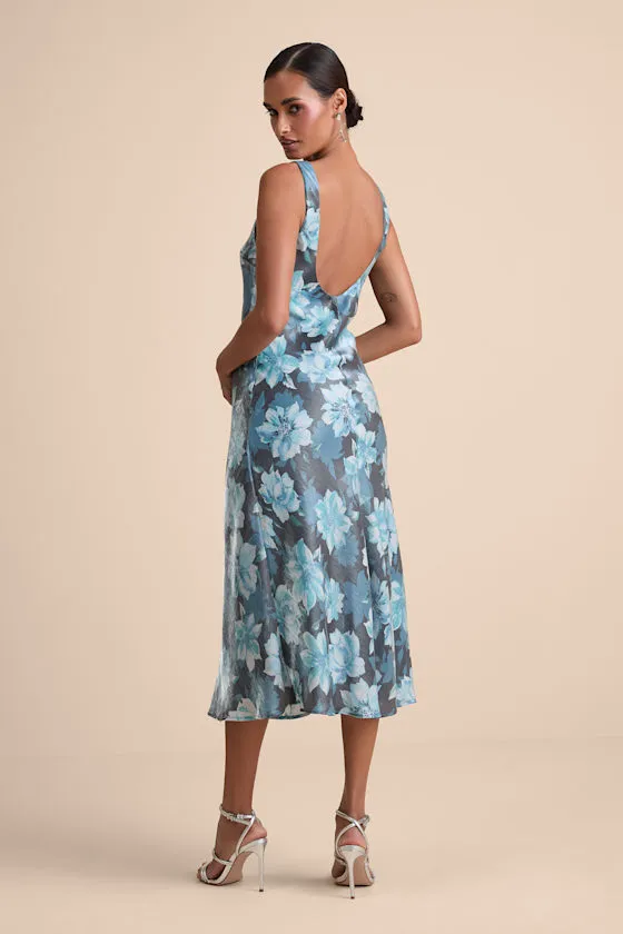 Romantic Whims Blue Floral Print Organza Sleeveless Slip Dress sold by Lulus product image thumbnail 3
