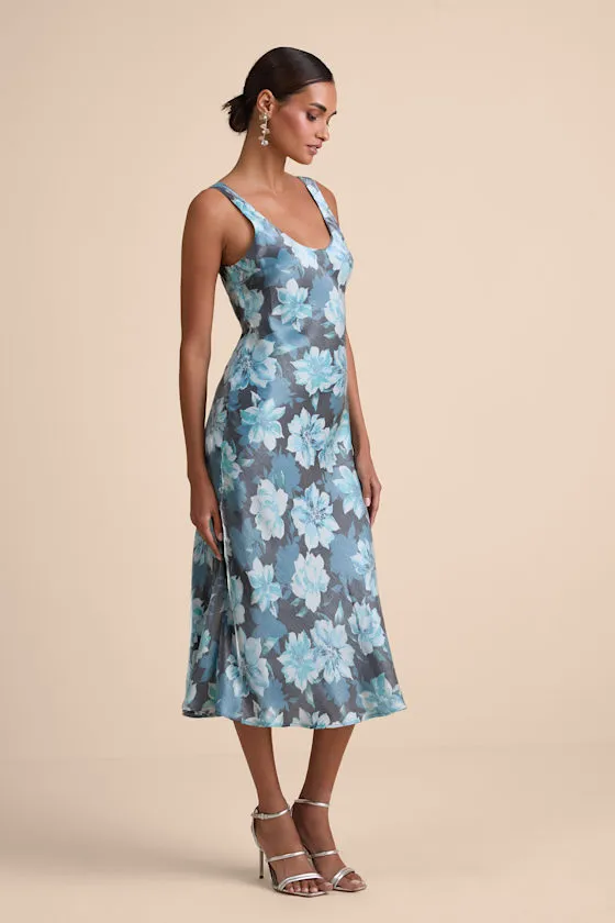 Romantic Whims Blue Floral Print Organza Sleeveless Slip Dress sold by Lulus product image thumbnail 4