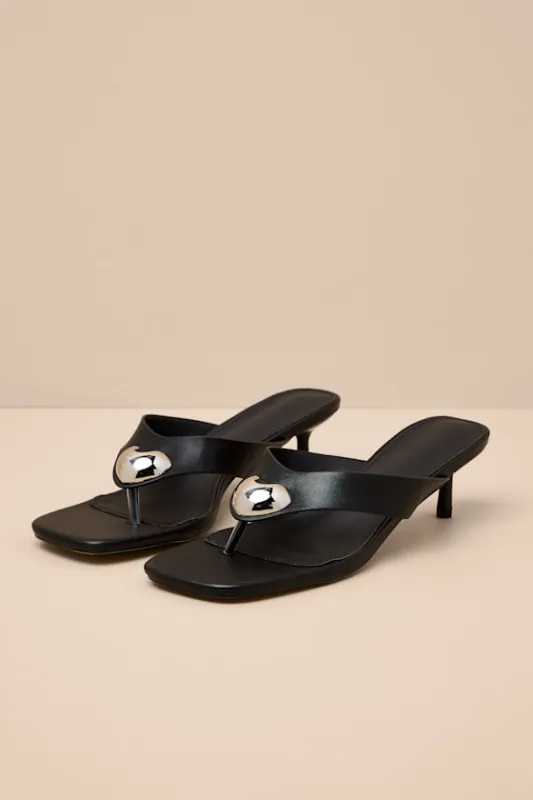 Janae Black High Heel Thong Slide Sandals sold by Lulus