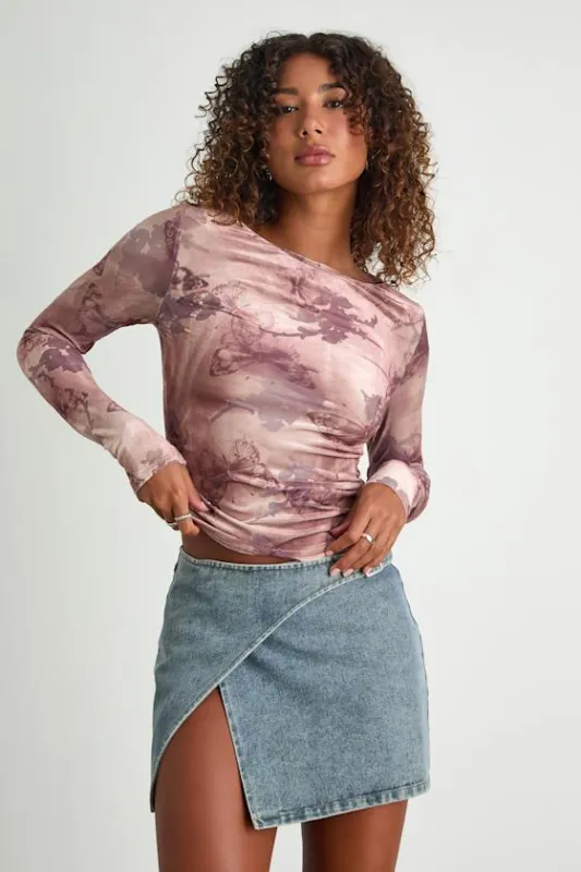 Farasha Mauve Burnout Butterfly Print Long Sleeve Top sold by Lulus