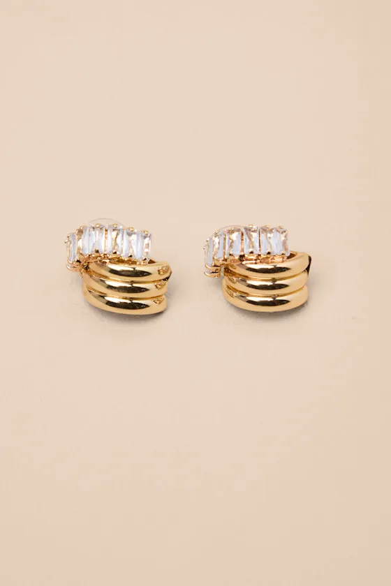 Teele Gold Rhinestone Layered Hoop Earrings sold by Lulus product image thumbnail 2