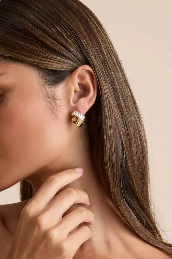Teele Gold Rhinestone Layered Hoop Earrings sold by Lulus product image thumbnail 3