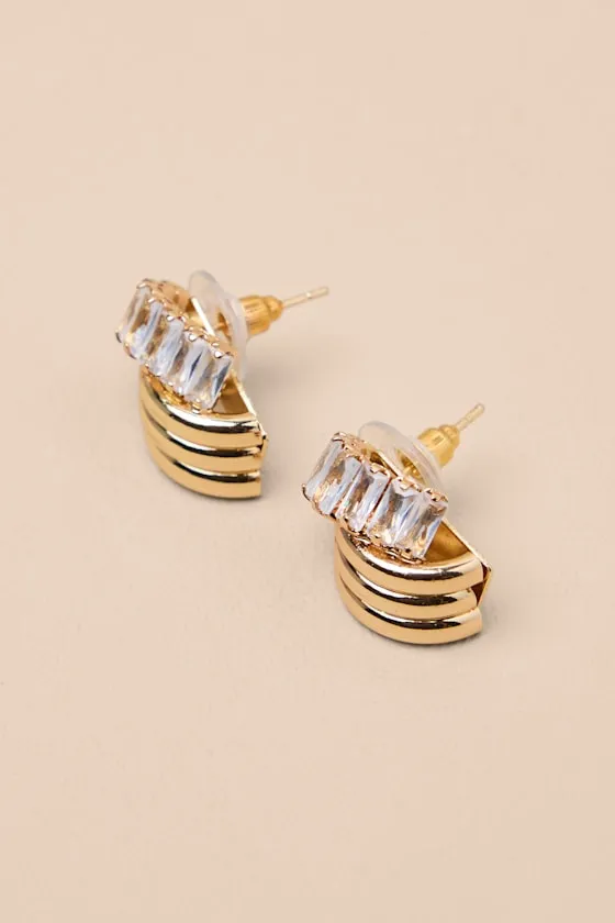Teele Gold Rhinestone Layered Hoop Earrings sold by Lulus product image thumbnail 4