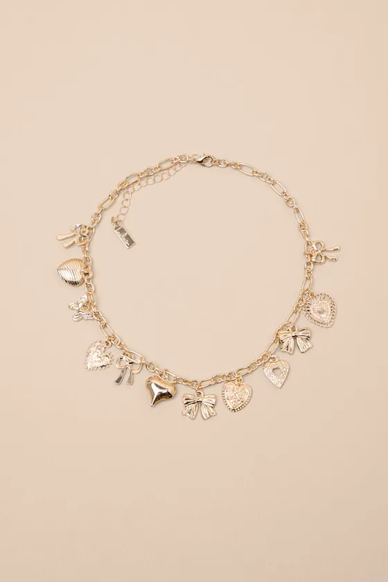 Harita Gold Heart and Bow Charm Necklace sold by Lulus
