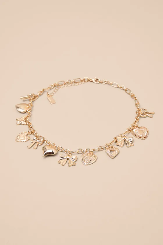 Harita Gold Heart and Bow Charm Necklace sold by Lulus product image thumbnail 2