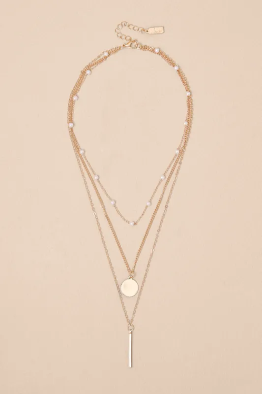 Quinneth Gold Layered Pendant Necklace made by Lulus