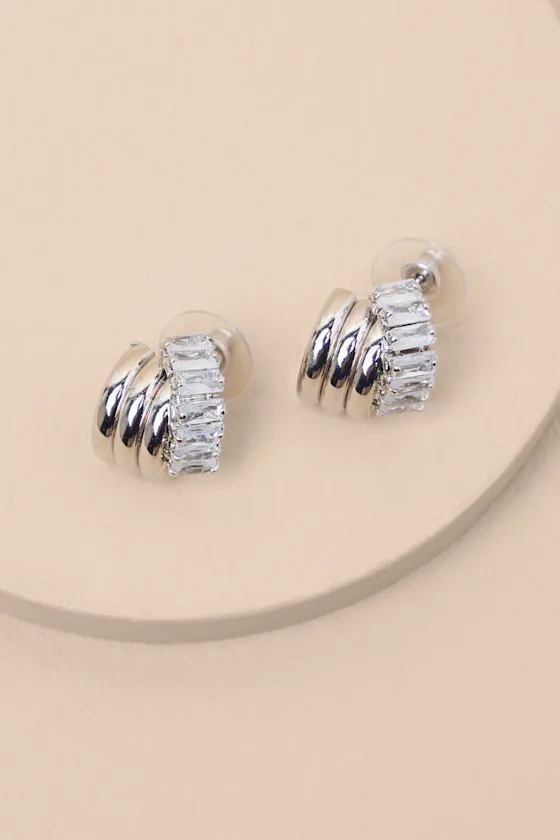 Teele Silver Rhinestone Layered Hoop Earrings sold by Lulus product image thumbnail 2
