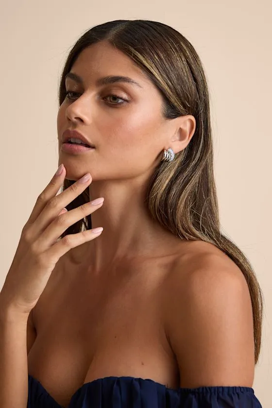 Teele Silver Rhinestone Layered Hoop Earrings sold by Lulus product image thumbnail 3
