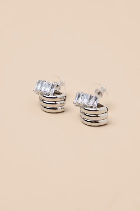 Teele Silver Rhinestone Layered Hoop Earrings sold by Lulus product image thumbnail 4