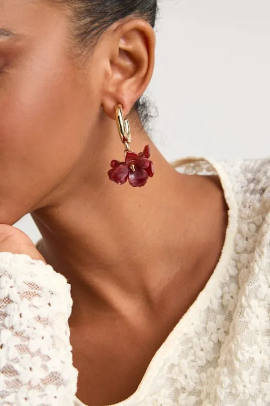 Dorianne Red and Gold Floral Huggie Hoop Earrings sold by Lulus