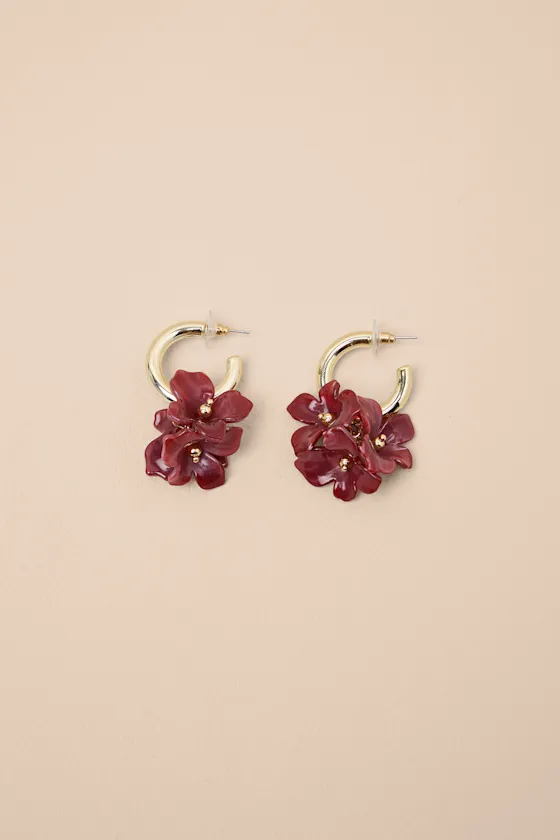 Dorianne Red and Gold Floral Huggie Hoop Earrings sold by Lulus product image thumbnail 2