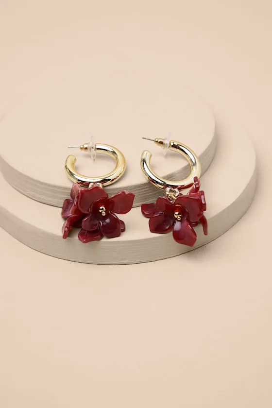 Dorianne Red and Gold Floral Huggie Hoop Earrings sold by Lulus product image thumbnail 4
