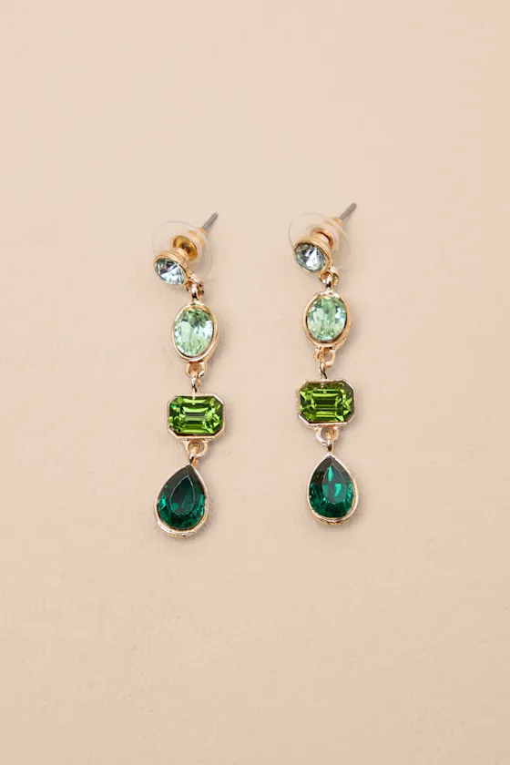 Precise Radiance Green Rhinestone Drop Earrings sold by Lulus product image thumbnail 2