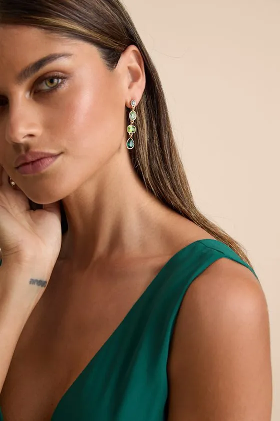 Precise Radiance Green Rhinestone Drop Earrings sold by Lulus product image thumbnail 3
