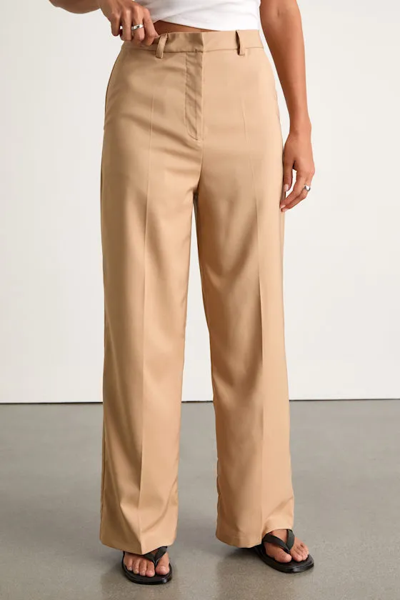 So Get This Beige High-Waisted Wide-Leg Trouser Pants sold by Lulus product image thumbnail 3