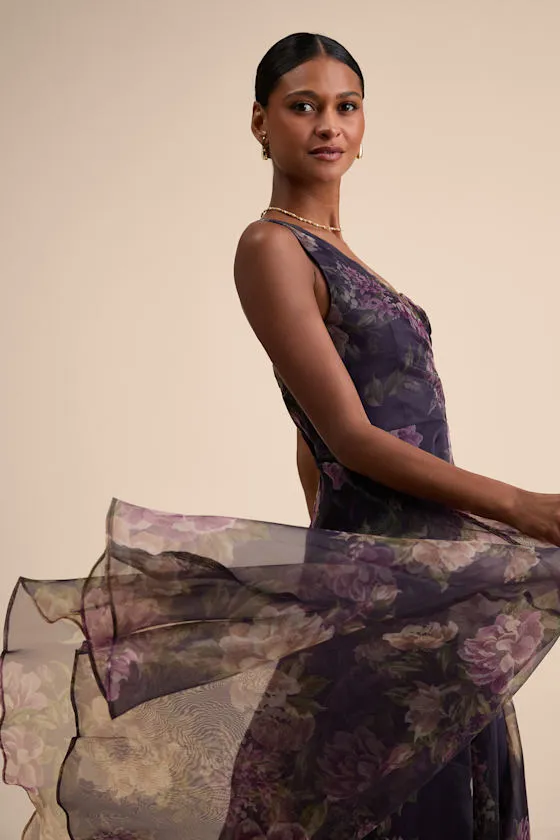 Truly Extraordinary Plum Floral Organza One-Shoulder Maxi Dress sold by Lulus product image thumbnail 2