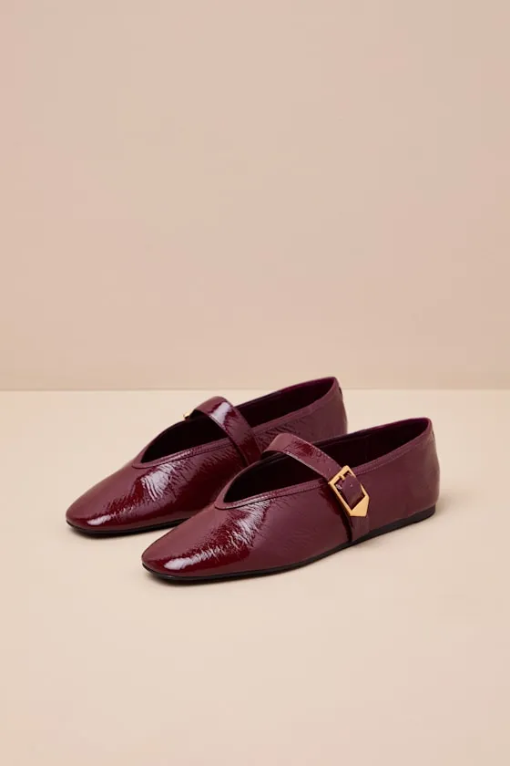 Courtney Red Patent Leather Buckle Ballet Flats sold by Lulus
