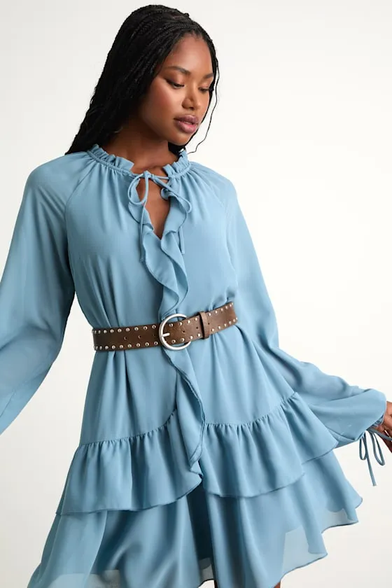 Rorah Brown Distressed Studded Belt sold by Lulus