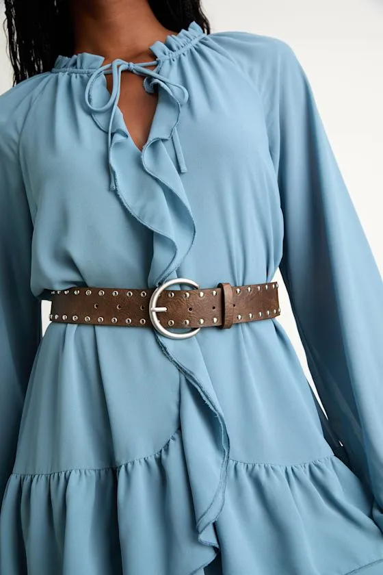 Rorah Brown Distressed Studded Belt sold by Lulus product image thumbnail 3