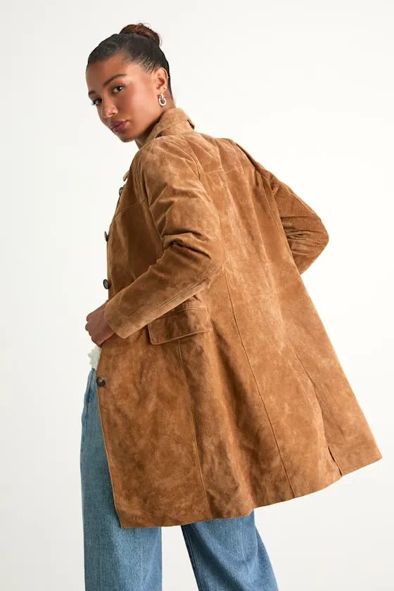 Vessa Brown Suede Collared Trench Coat sold by Lulus product image thumbnail 2