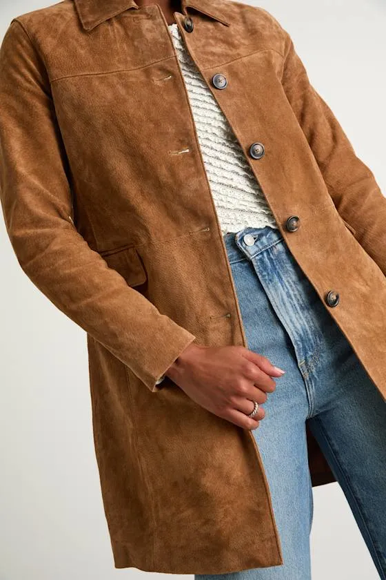 Vessa Brown Suede Collared Trench Coat sold by Lulus product image thumbnail 3