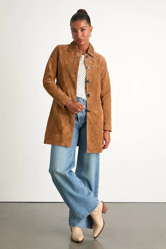 Vessa Brown Suede Collared Trench Coat sold by Lulus product image thumbnail 4