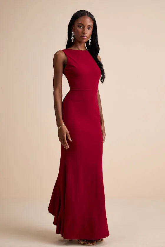 Exquisite Refinement Red Backless Bow Ruffled Maxi Dress sold by Lulus product image thumbnail 2