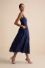 Loira Navy Burnout Jacquard Lace-Up Midi Dress sold by Lulus