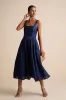 Loira Navy Burnout Jacquard Lace-Up Midi Dress sold by Lulus
