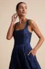 Loira Navy Burnout Jacquard Lace-Up Midi Dress sold by Lulus