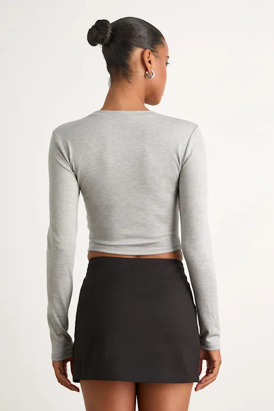 Begin with the Basics Heather Grey Long Sleeve Crop Top sold by Lulus product image thumbnail 3
