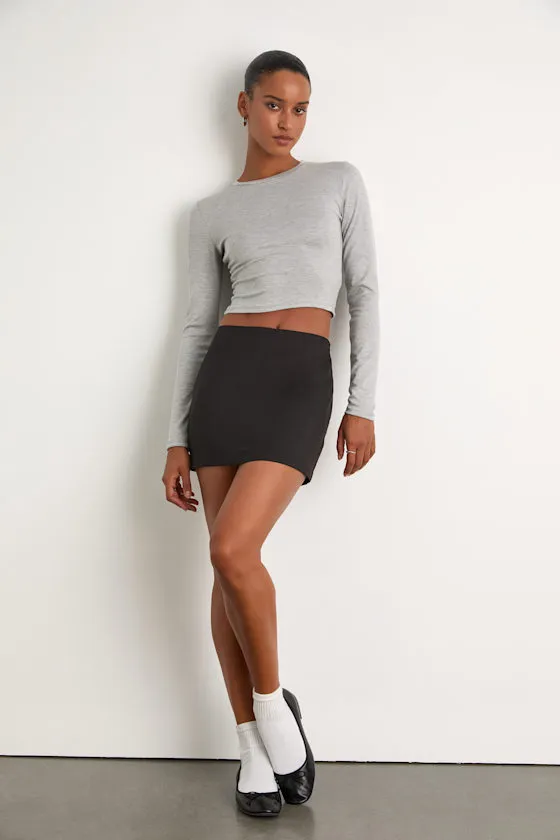 Begin with the Basics Heather Grey Long Sleeve Crop Top sold by Lulus product image thumbnail 4
