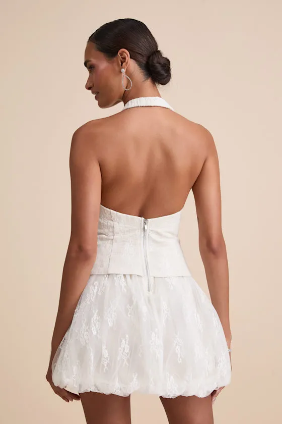 Ottoline Ivory Mixed-Media Bubble-Hem Halter Mini Dress sold by Lulus product image thumbnail 3