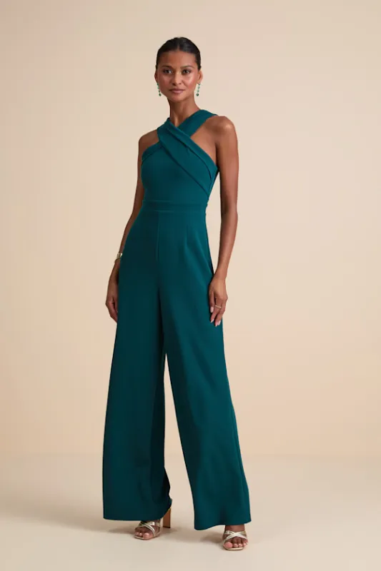 Criss-Cross Your Mind Emerald Cross-Front Wide-Leg Jumpsuit sold by Lulus