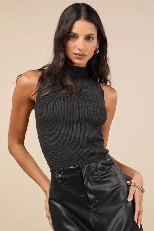 Seasonal Sophistication Black Ribbed Mock Neck Sweater Tank Top sold by Lulus
