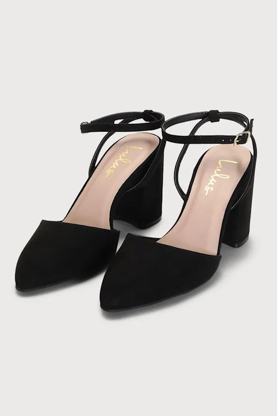 Marikoy Black Suede Pointed-Toe Ankle Strap Heels sold by Lulus product image thumbnail 3